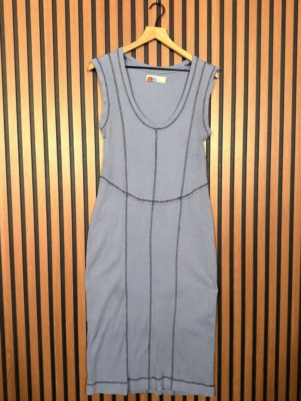 Free People Dress Small Womens Blue Ribbed Sheath Thermal Tank Sleeveless